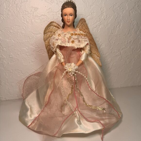 Handmade Satin Angel Christmas Tree Topper Holiday Decor Vintage - Picture 1 of 6